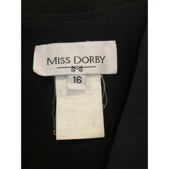 Miss Dorby Vintage Black Longer Length Dress Size 16 Animal Print Collar Trim - Picture 8 of 8